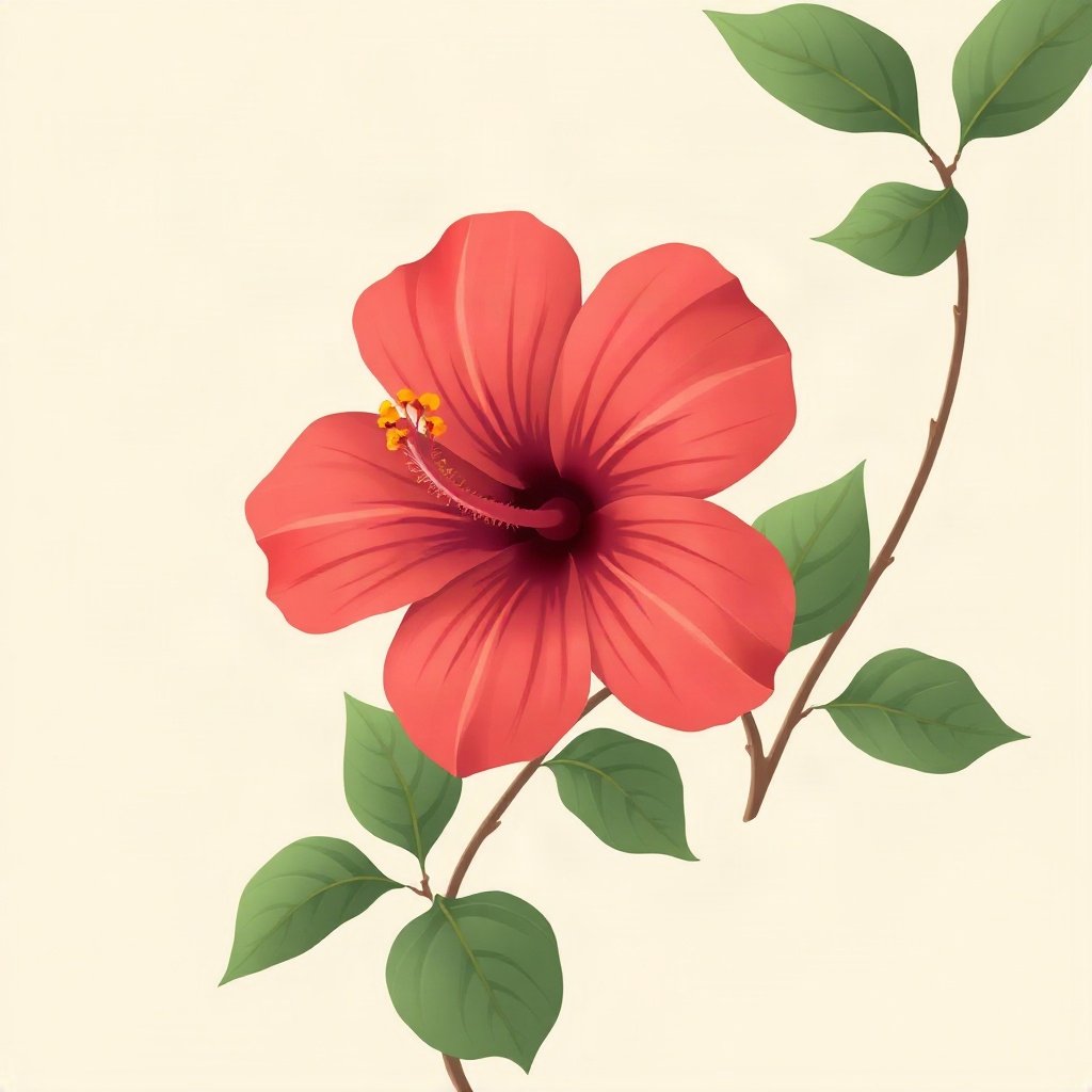 flower pfp — hibiscus bloom, minimal flat illustration, rich warm tones