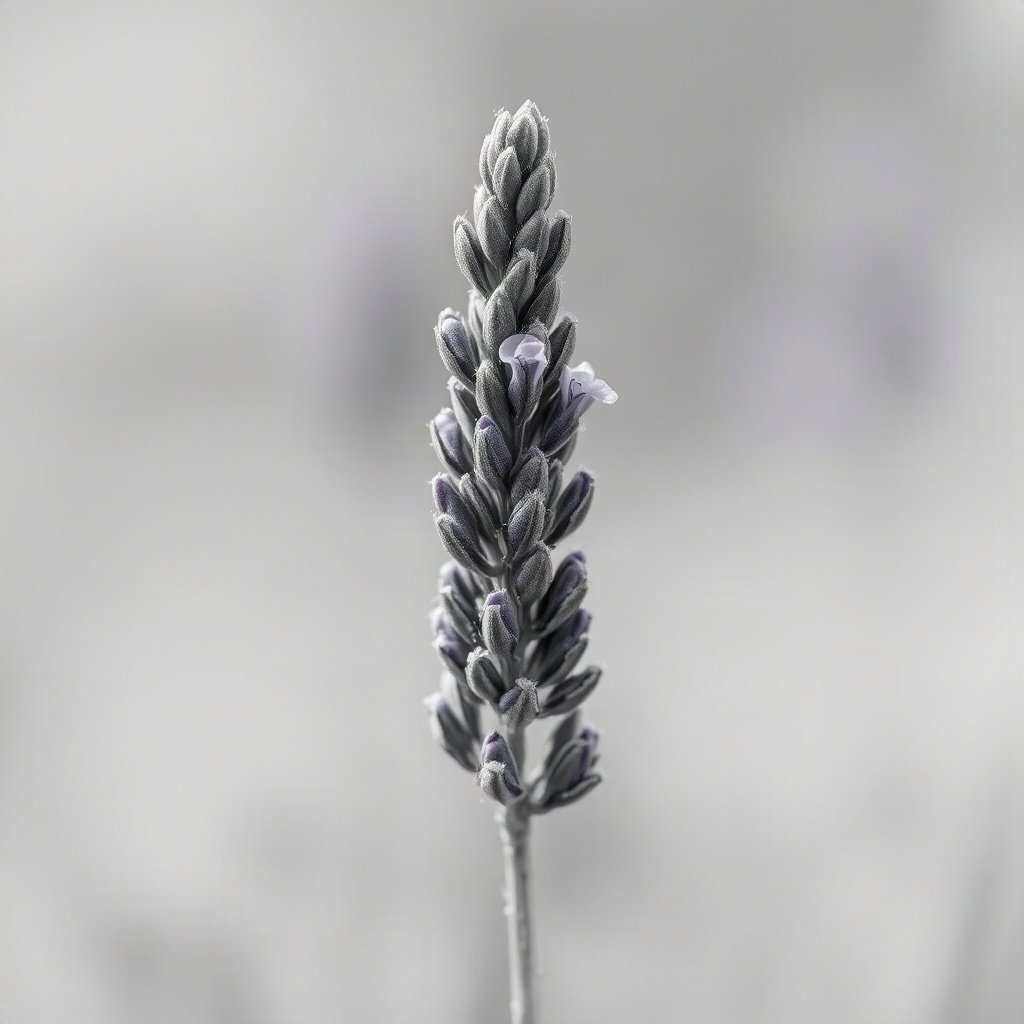 flower pfp — lavender sprig, soft macro photography style, monochrome with one color accent