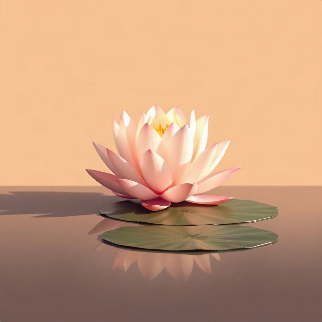 flower pfp — lotus on still water, minimal flat illustration, rich warm tones