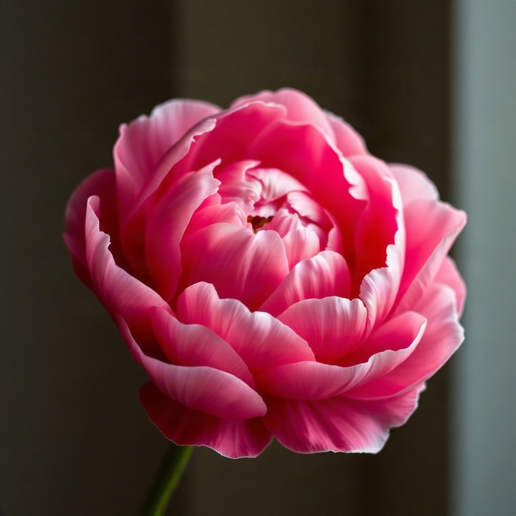 flower pfp — peony unfolding, soft macro photography style, rich warm tones