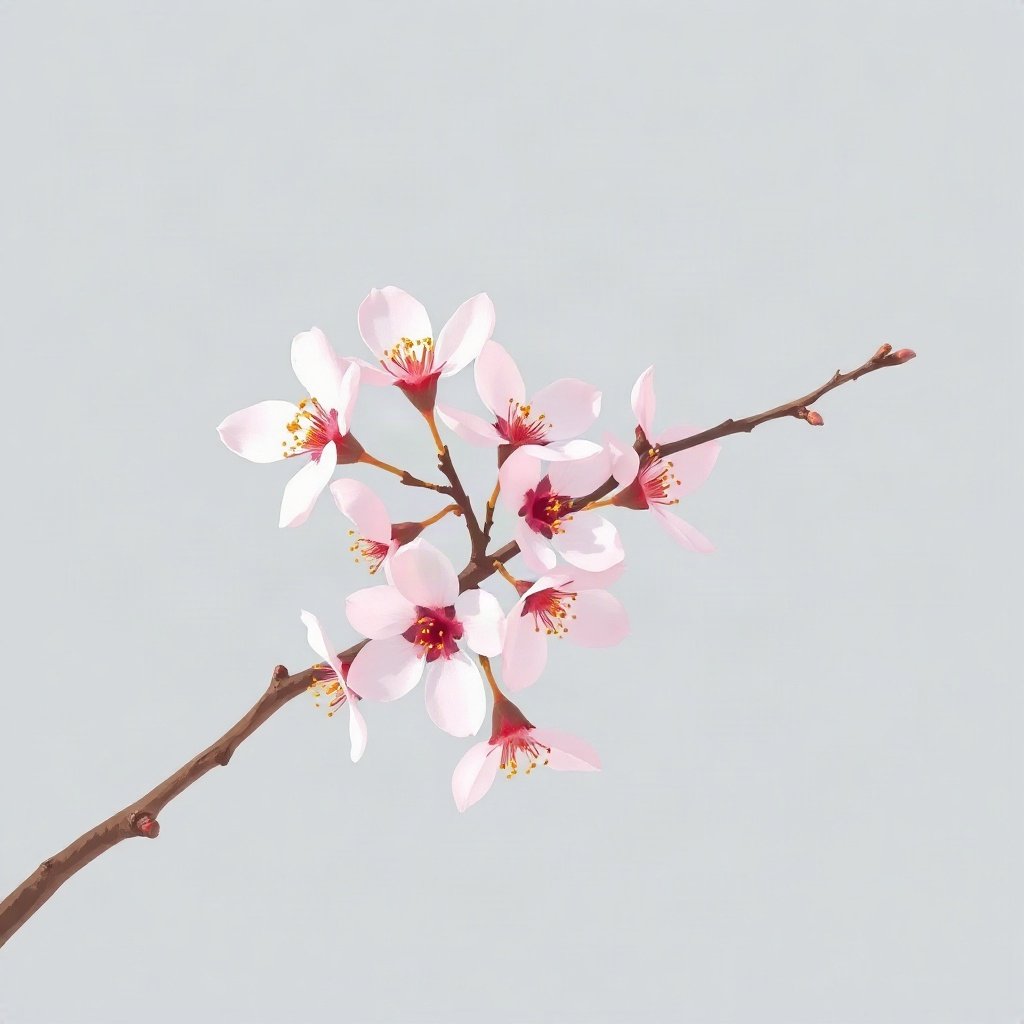 flower pfp — cherry blossom branch, minimal flat illustration, cool dawn tones