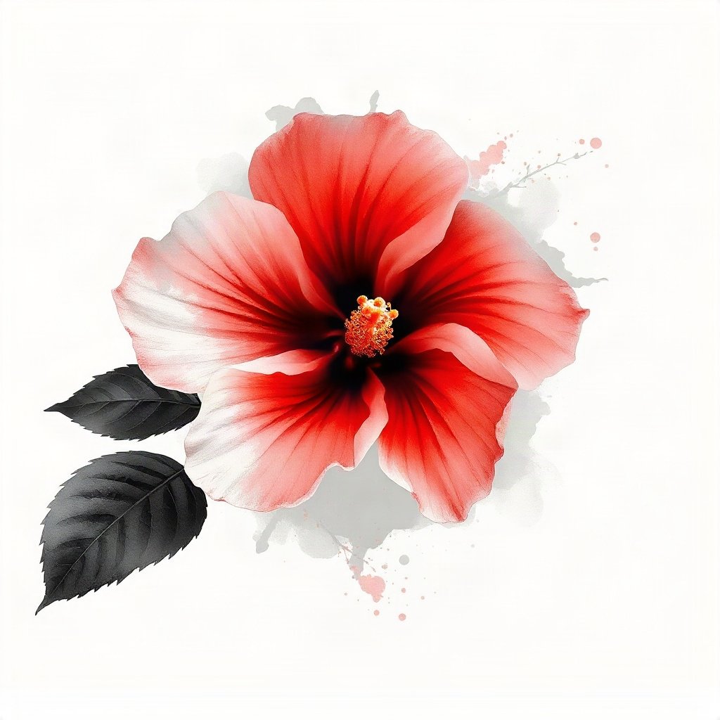 flower pfp — hibiscus bloom, watercolor wash, monochrome with one color accent