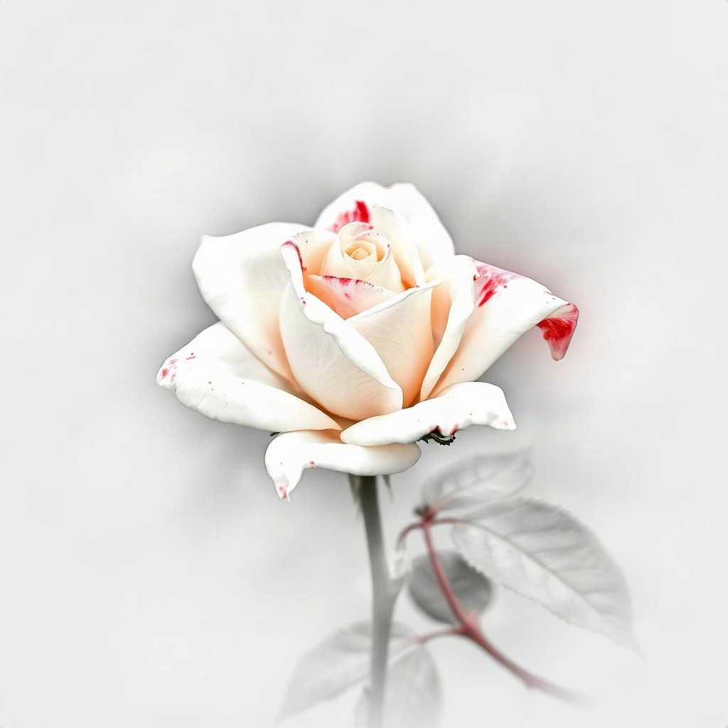 flower pfp — single rose in bloom, watercolor wash, monochrome with one color accent