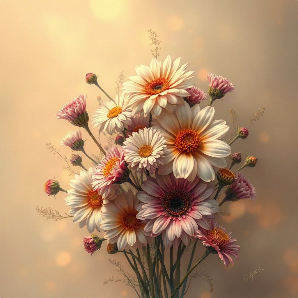 flower pfp — wildflower bunch, dreamy digital painting, rich warm tones