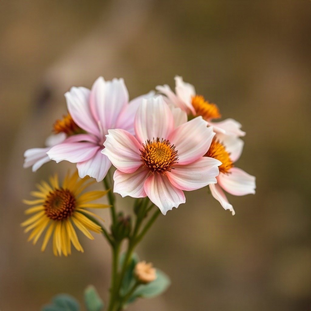 flower pfp — wildflower bunch, soft macro photography style, rich warm tones