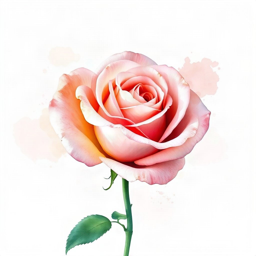 flower pfp — single rose in bloom, watercolor wash, soft pastel palette
