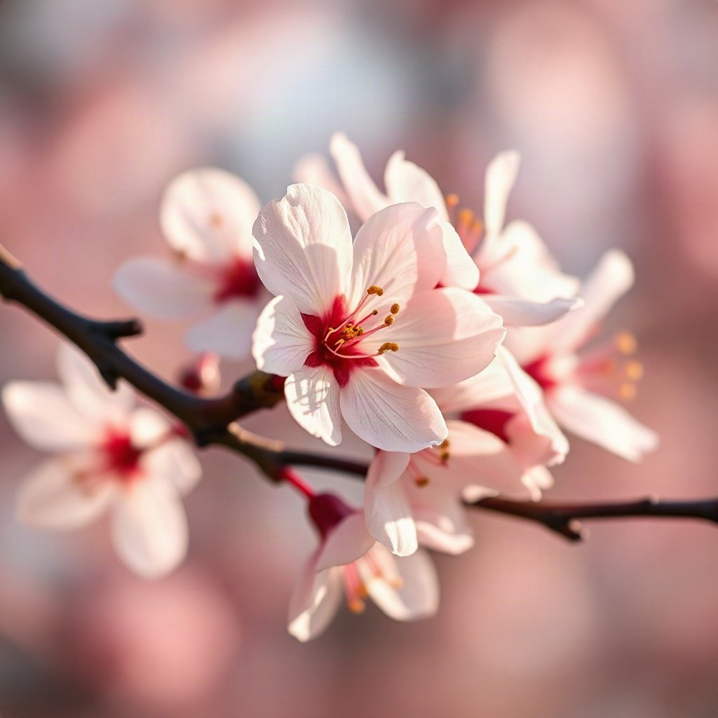 flower pfp — cherry blossom branch, soft macro photography style, rich warm tones