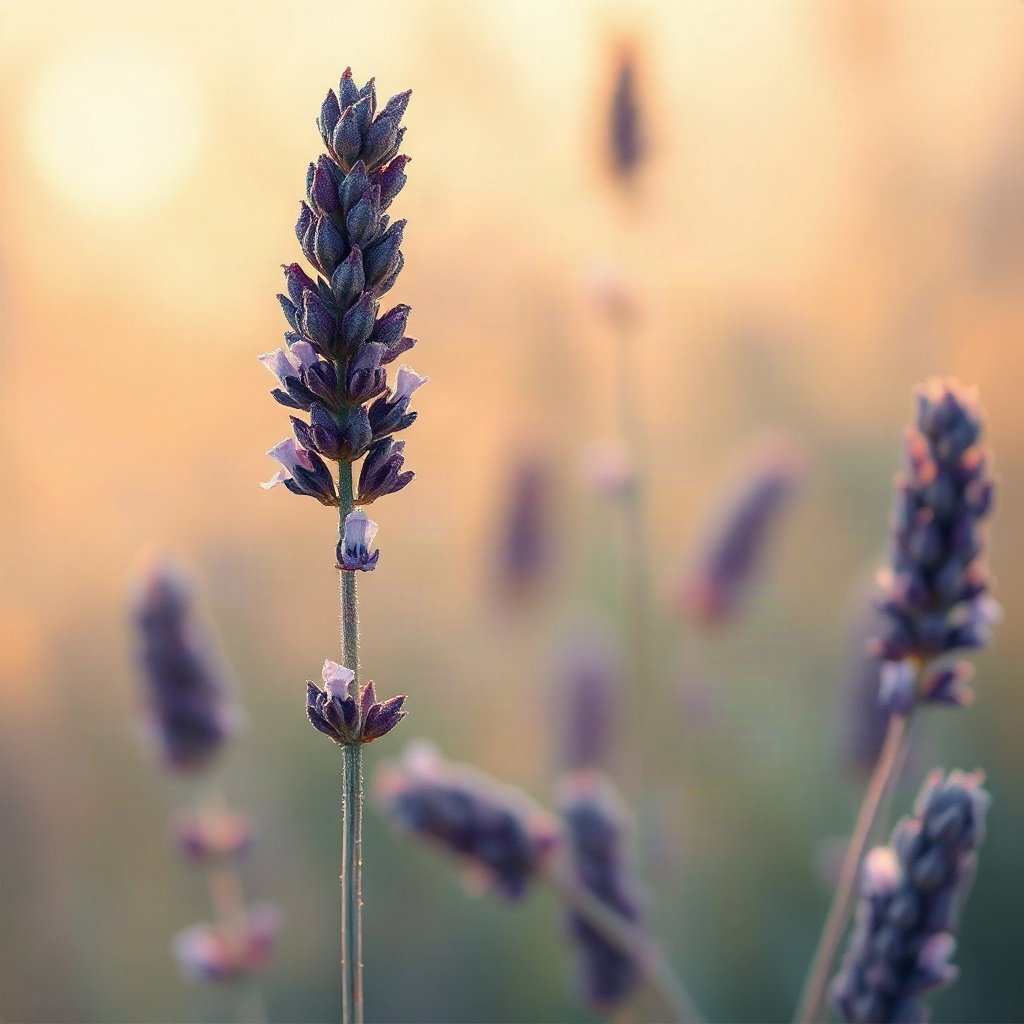 flower pfp — lavender sprig, dreamy digital painting, cool dawn tones