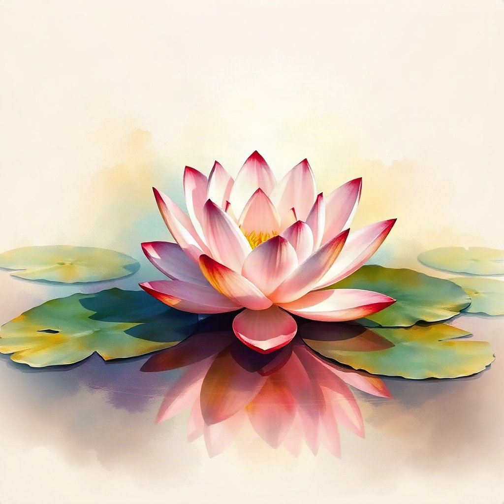 flower pfp — lotus on still water, watercolor wash, rich warm tones