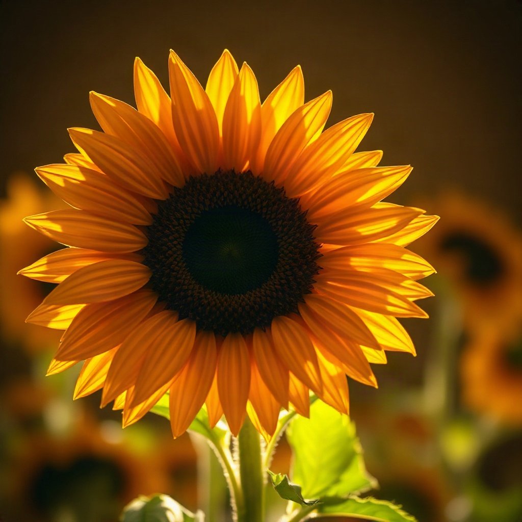 flower pfp — sunflower facing light, dreamy digital painting, rich warm tones