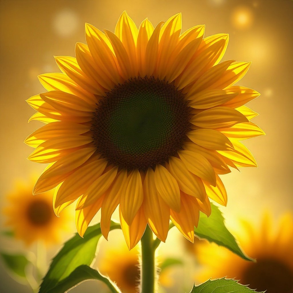 flower pfp — sunflower facing light, dreamy digital painting, rich warm tones