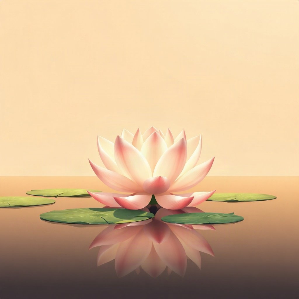 flower pfp — lotus on still water, minimal flat illustration, rich warm tones