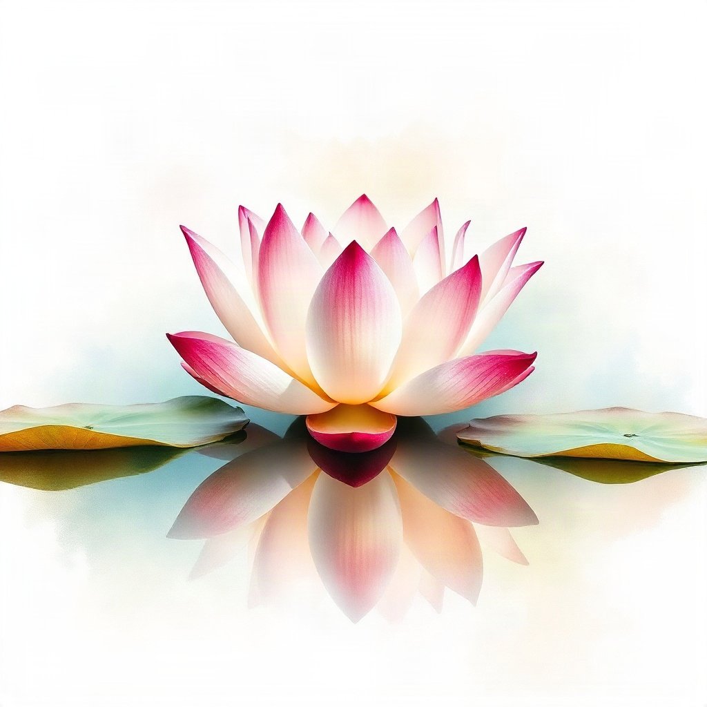 flower pfp — lotus on still water, watercolor wash, soft pastel palette