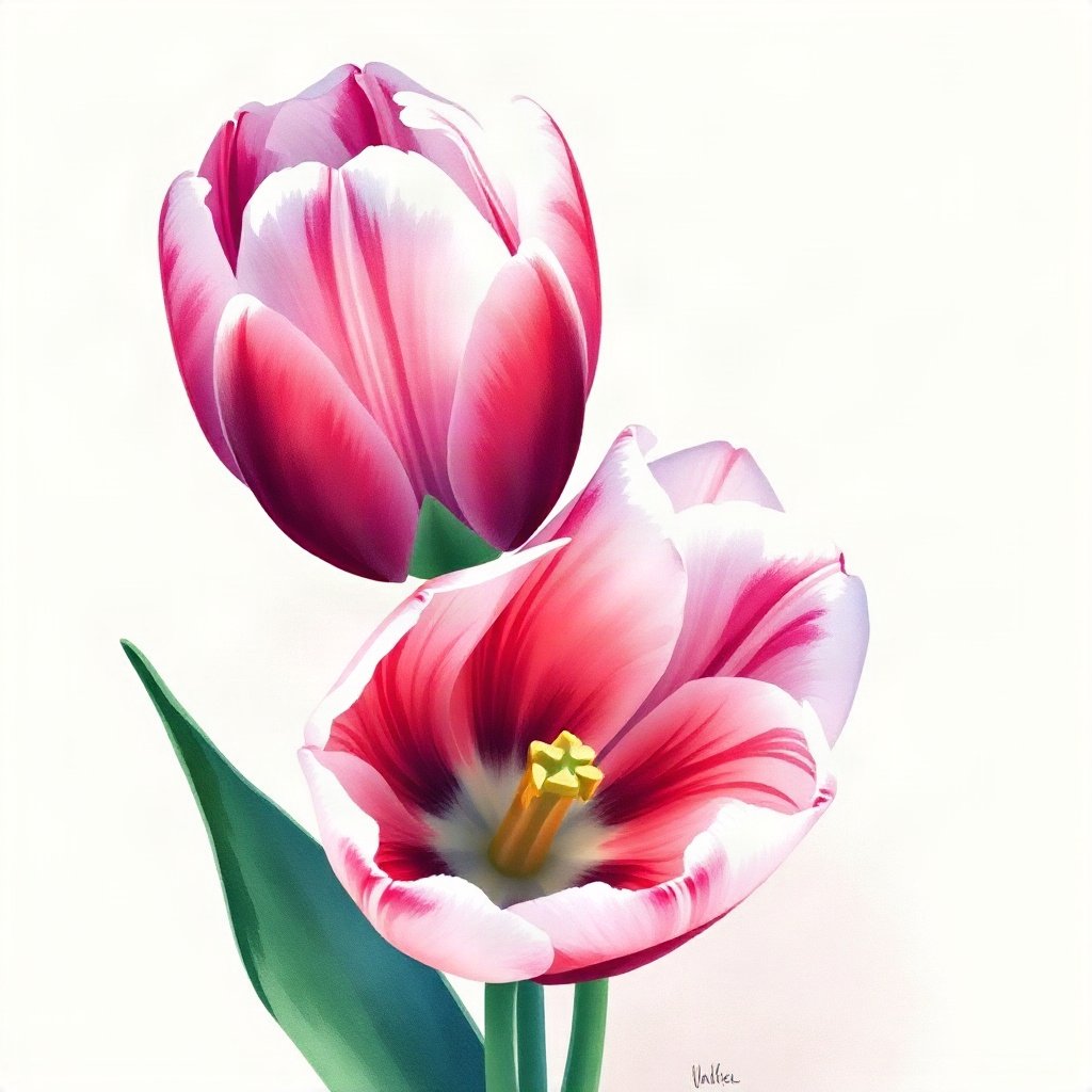 flower pfp — tulip pair, watercolor wash, soft pastel palette