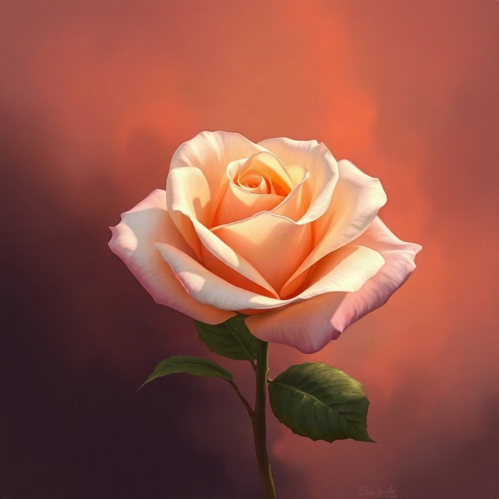 flower pfp — single rose in bloom, dreamy digital painting, rich warm tones