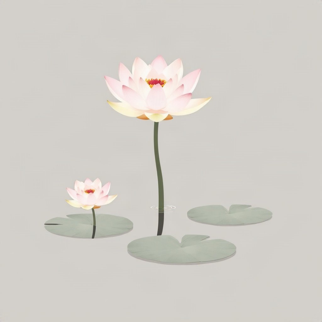 flower pfp — lotus on still water, minimal flat illustration, monochrome with one color accent