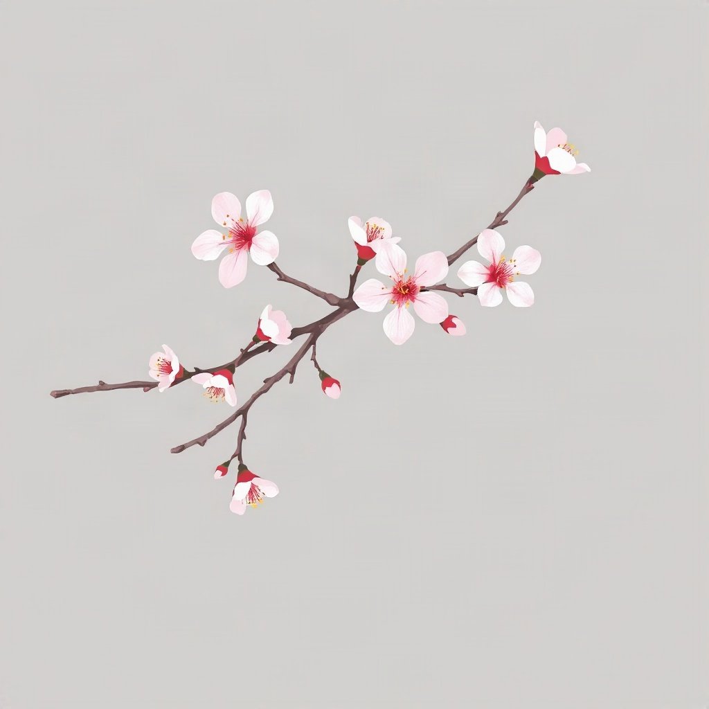 flower pfp — cherry blossom branch, minimal flat illustration, monochrome with one color accent