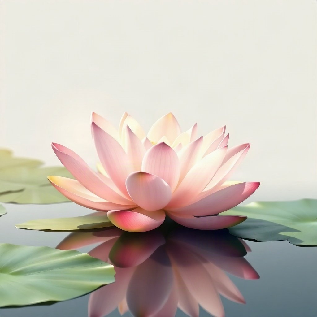 flower pfp — lotus on still water, minimal flat illustration, soft pastel palette