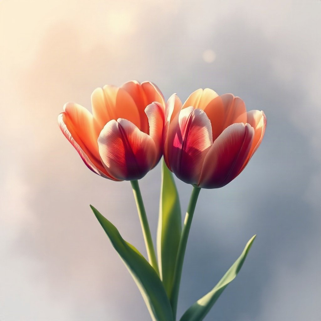 flower pfp — tulip pair, dreamy digital painting, cool dawn tones