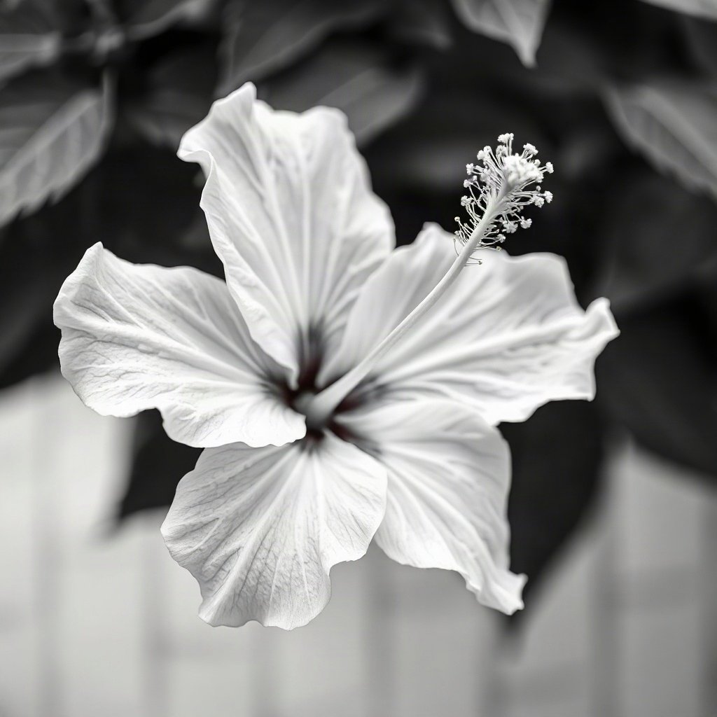 flower pfp — hibiscus bloom, soft macro photography style, monochrome with one color accent