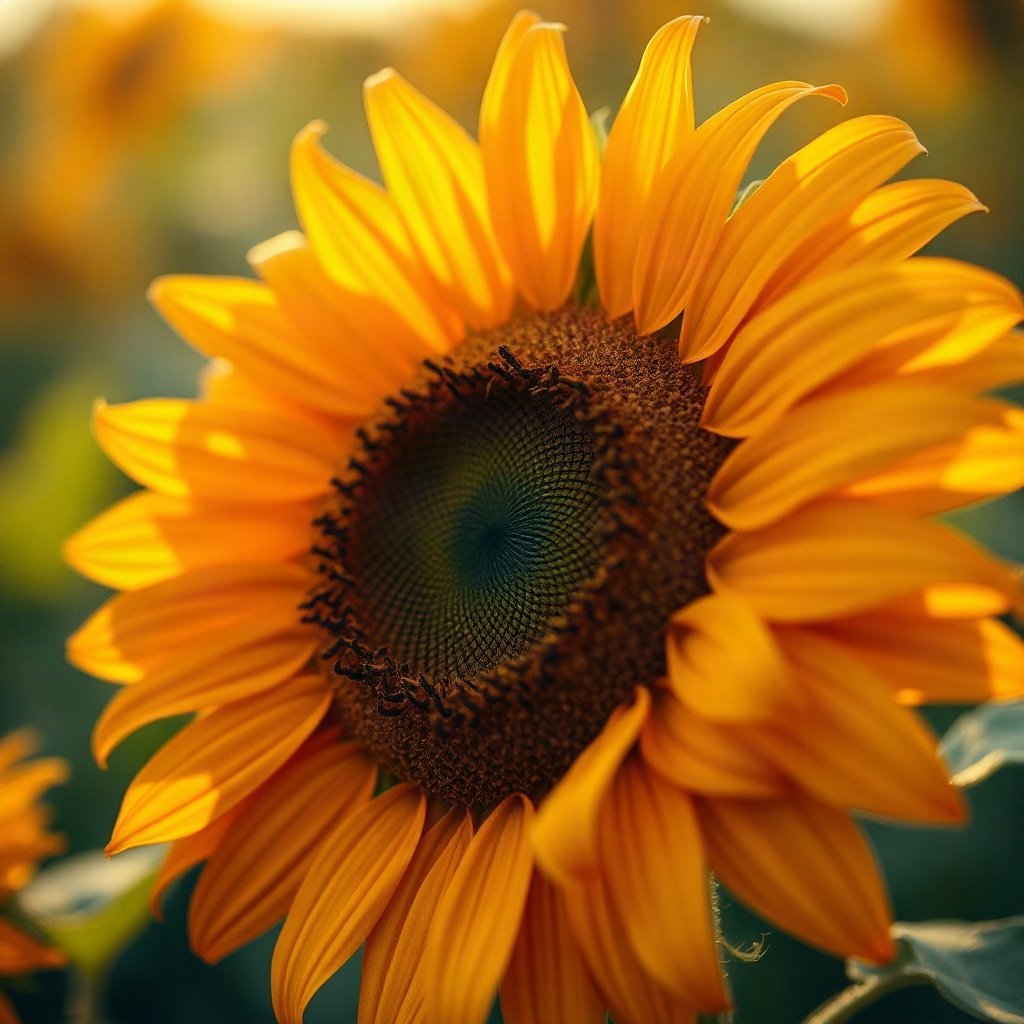 flower pfp — sunflower facing light, soft macro photography style, rich warm tones