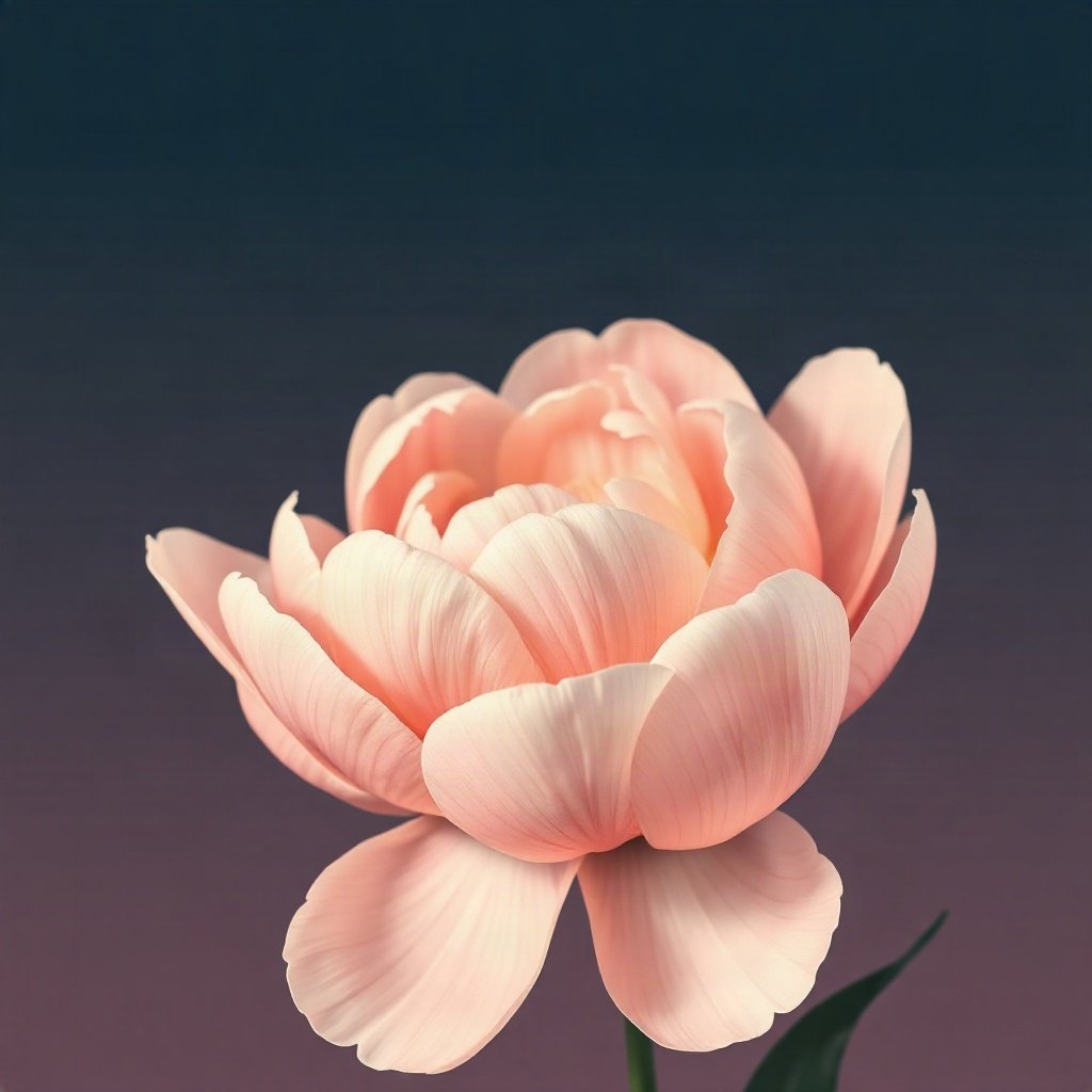 flower pfp — peony unfolding, minimal flat illustration, cool dawn tones
