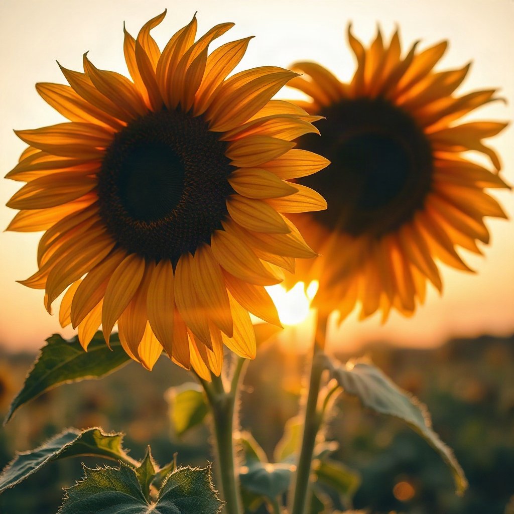 flower pfp — sunflower facing light, watercolor wash, cool dawn tones