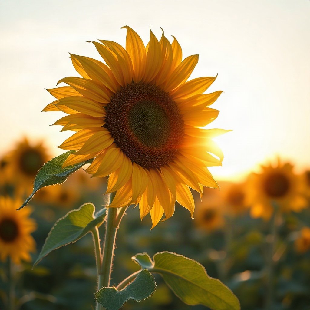 flower pfp — sunflower facing light, watercolor wash, cool dawn tones