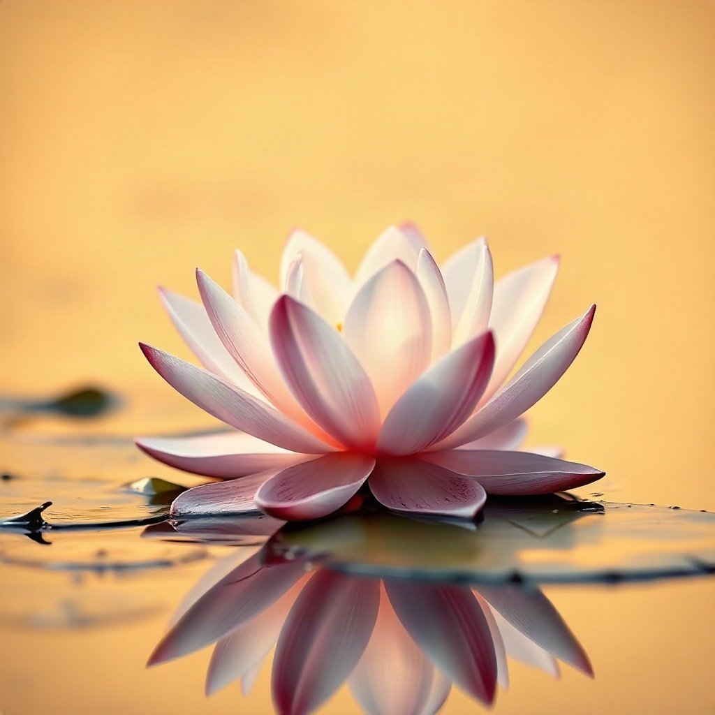flower pfp — lotus on still water, soft macro photography style, rich warm tones
