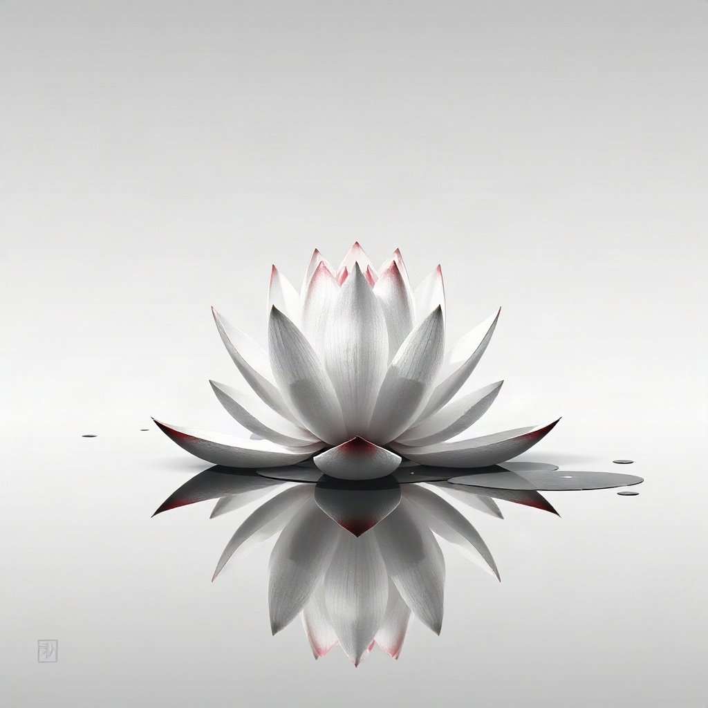 flower pfp — lotus on still water, minimal flat illustration, monochrome with one color accent