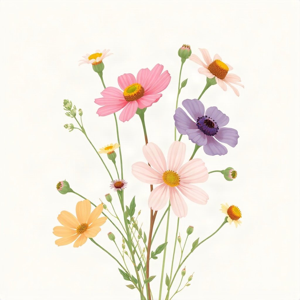 flower pfp — wildflower bunch, minimal flat illustration, soft pastel palette