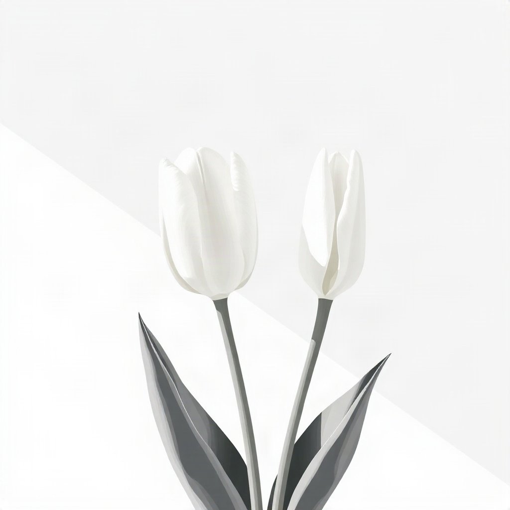 flower pfp — tulip pair, minimal flat illustration, monochrome with one color accent