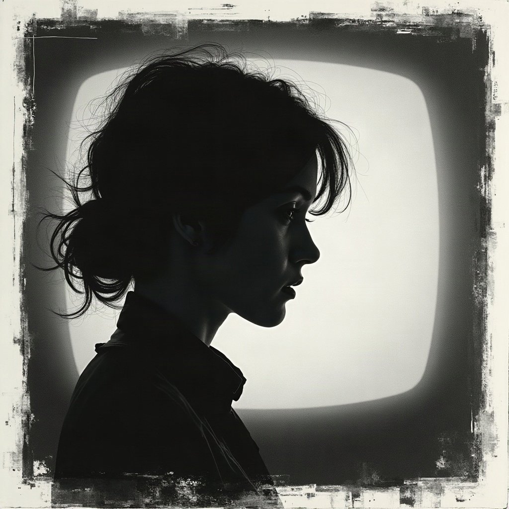grunge pfp — static tv noise portrait silhouette, charcoal and faded newsprint, photocopy grain