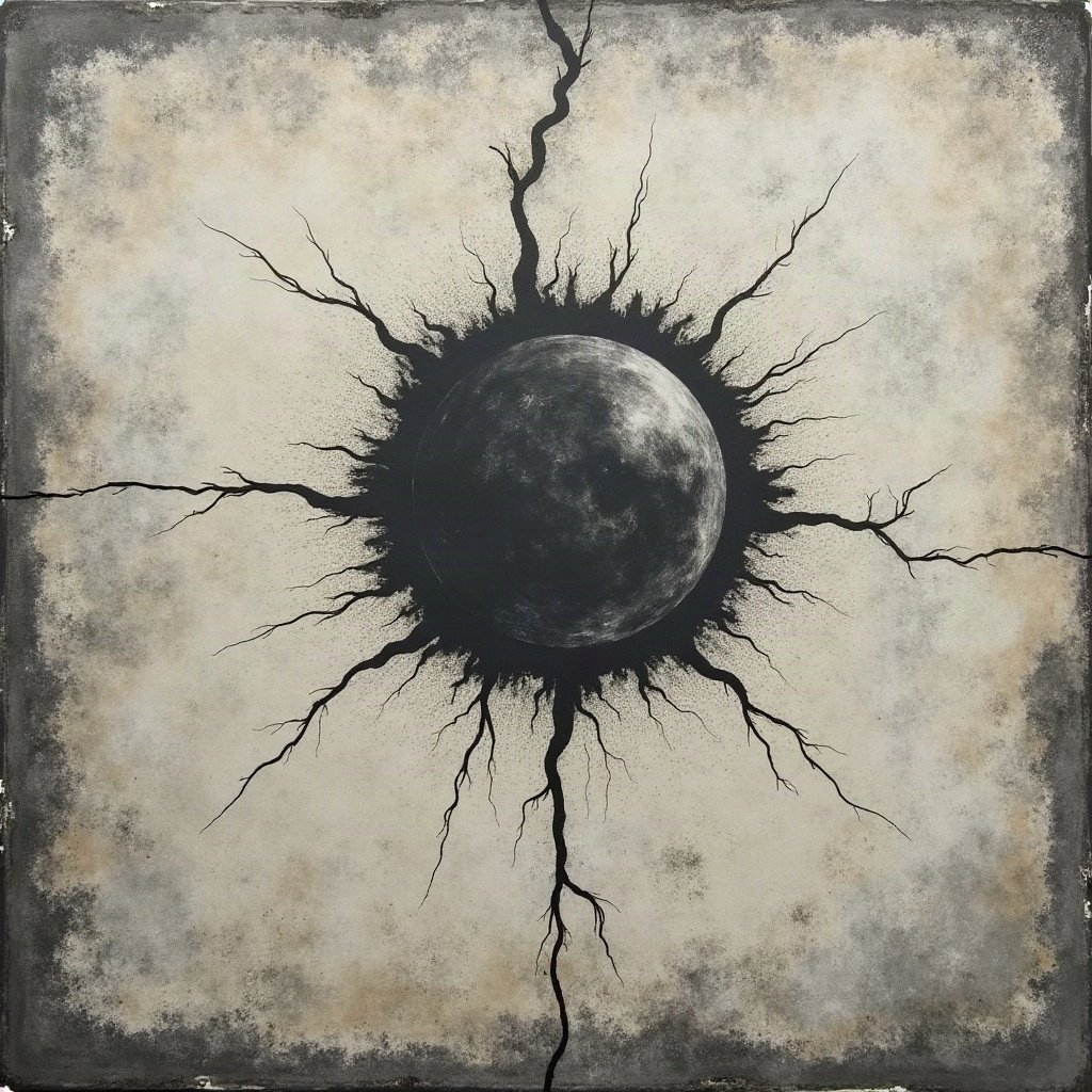grunge pfp — cracked concrete texture with spray paint mark, charcoal and faded newsprint, scratched film texture