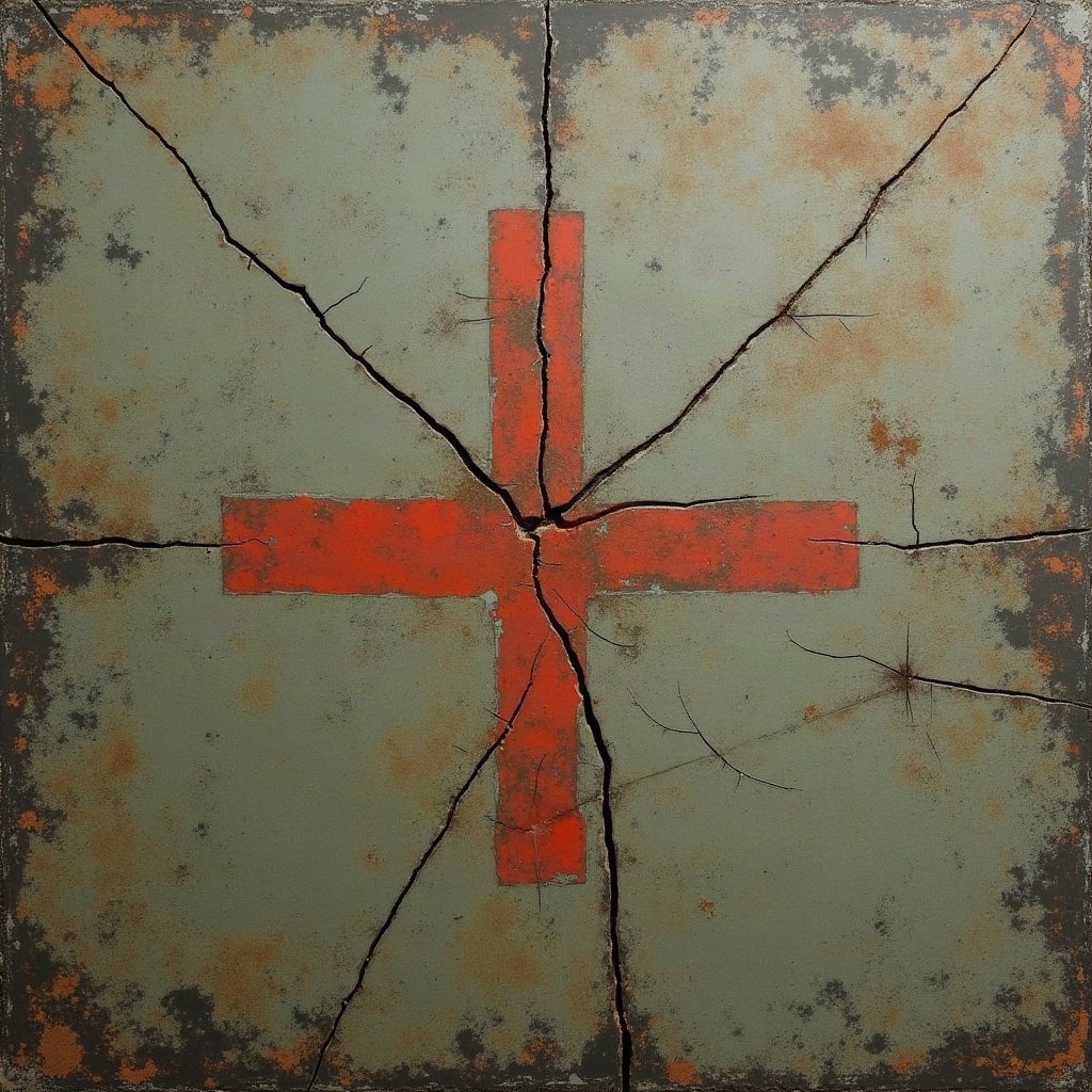 grunge pfp — cracked concrete texture with spray paint mark, dark olive and rust, tape marks and creases