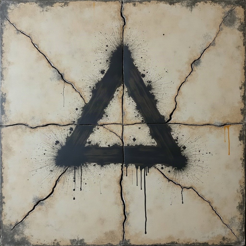 grunge pfp — cracked concrete texture with spray paint mark, charcoal and faded newsprint, photocopy grain