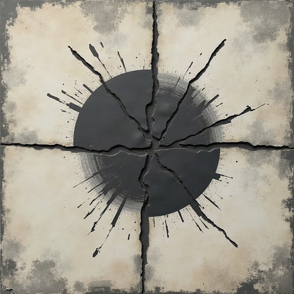 grunge pfp — cracked concrete texture with spray paint mark, charcoal and faded newsprint, tape marks and creases