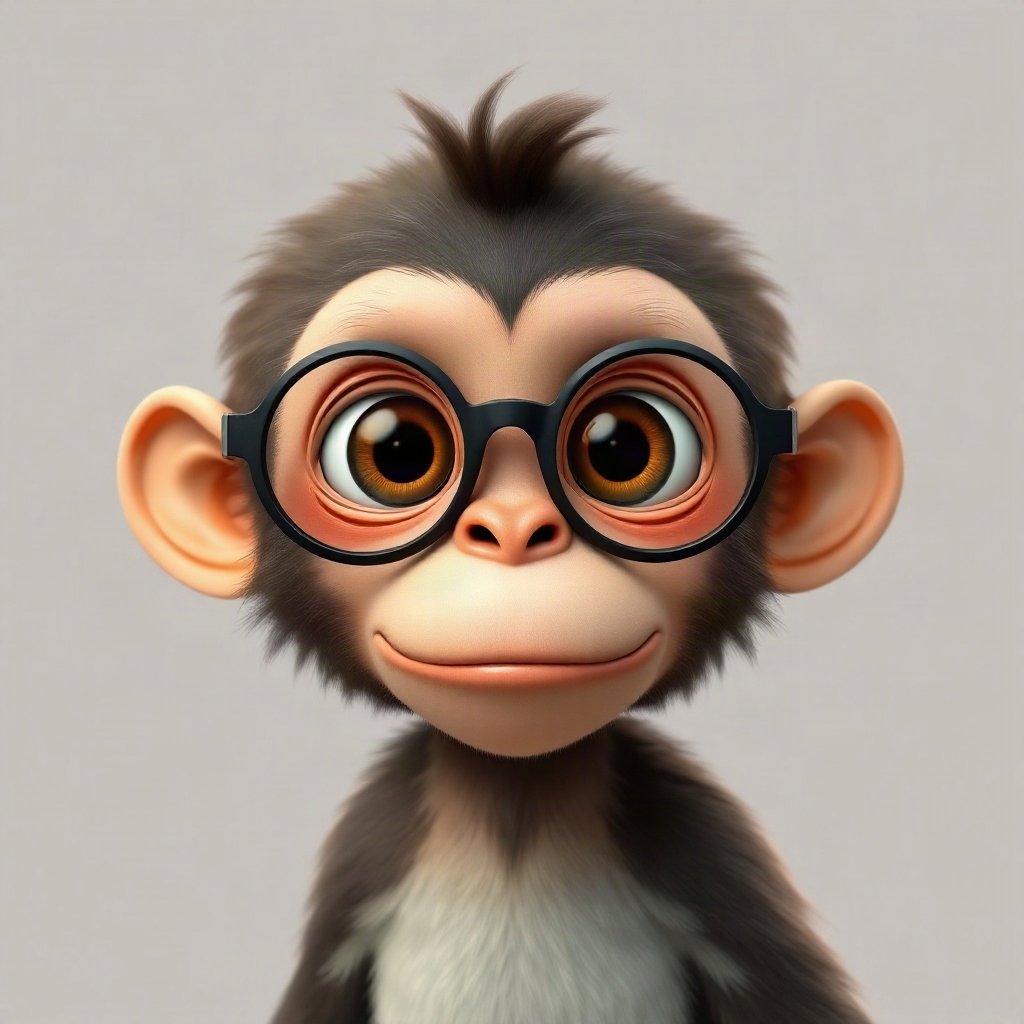 Monkey PFPs — baby monkey with huge eyes, soft 3d render, with round glasses