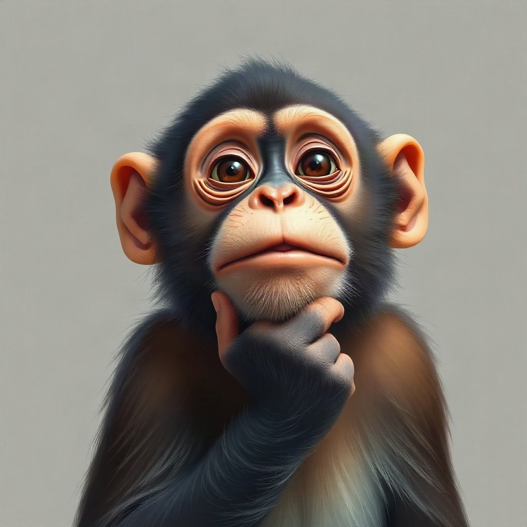 Monkey PFPs — thoughtful monkey chin on hand, digital painting