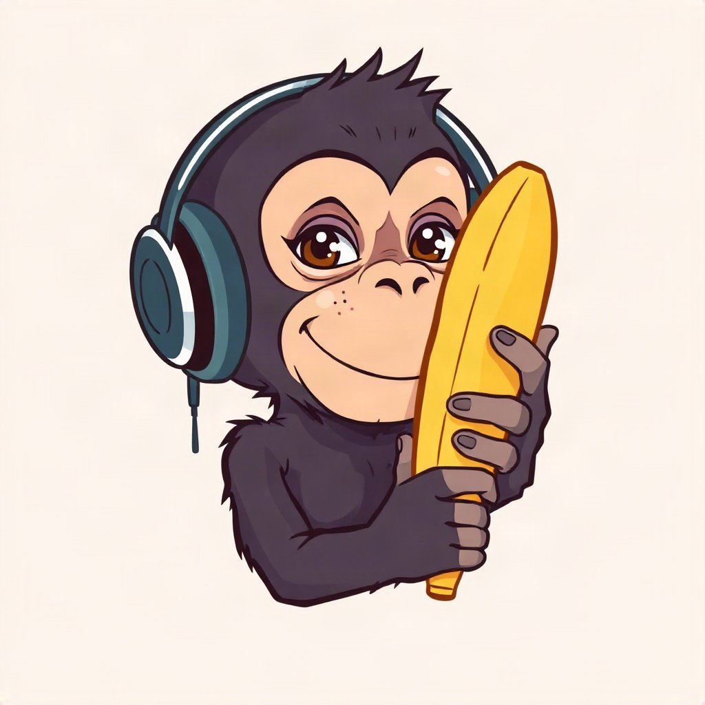 Monkey PFPs — chill monkey with headphones, bold cartoon style, holding a banana like a phone