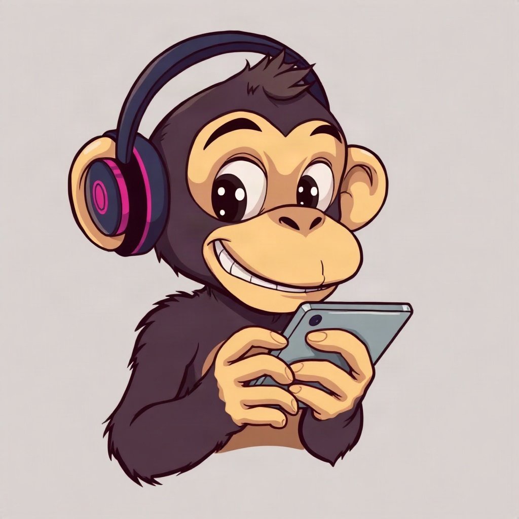 Monkey PFPs — chill monkey with headphones, bold cartoon style, holding a banana like a phone