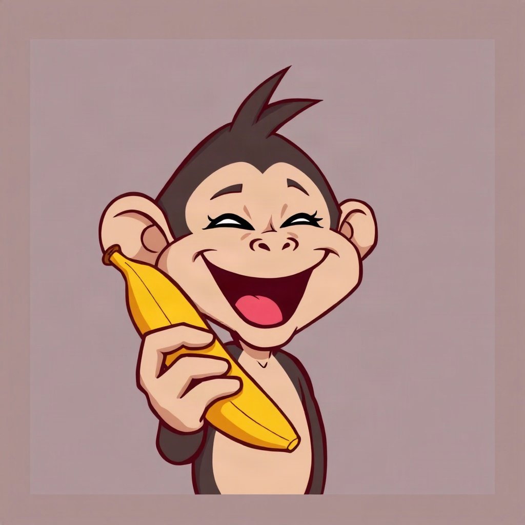 Monkey PFPs — laughing monkey, bold cartoon style, holding a banana like a phone