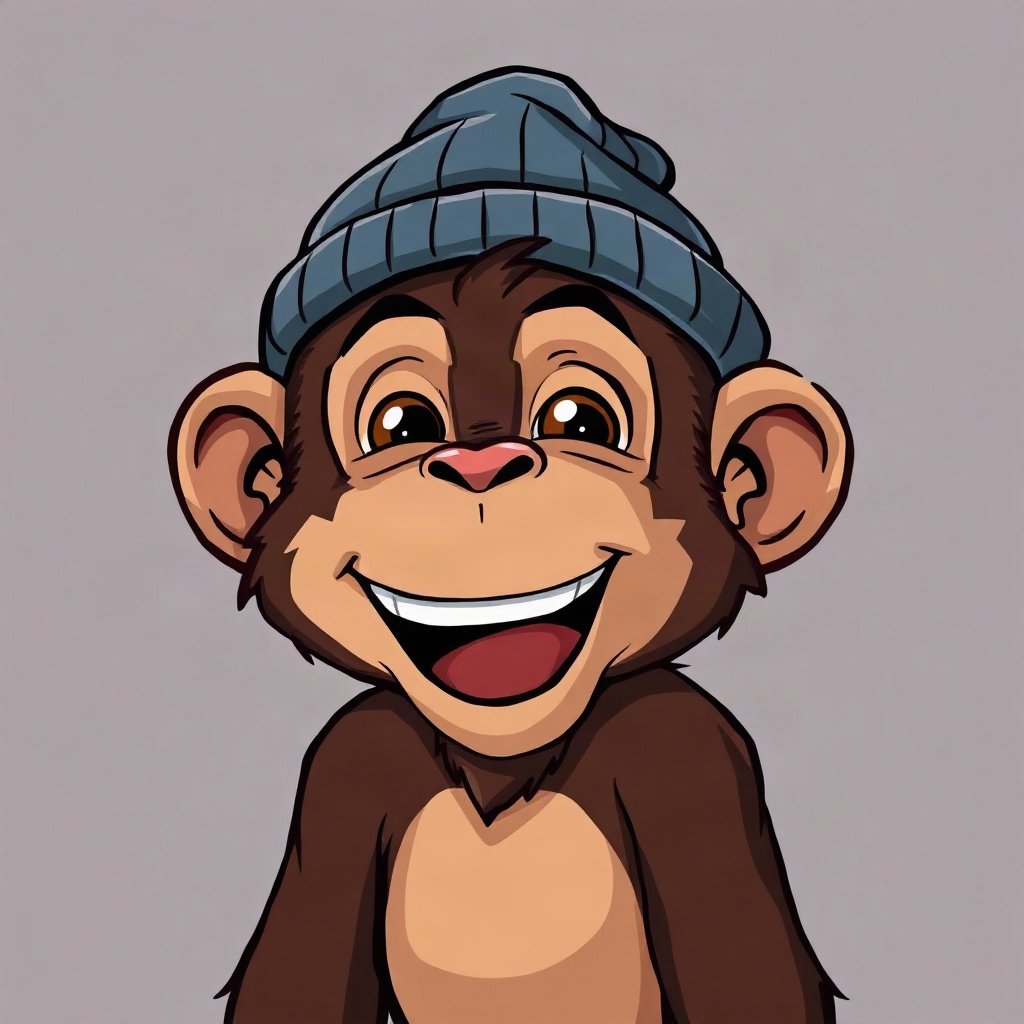 Monkey PFPs — laughing monkey, bold cartoon style, wearing a beanie