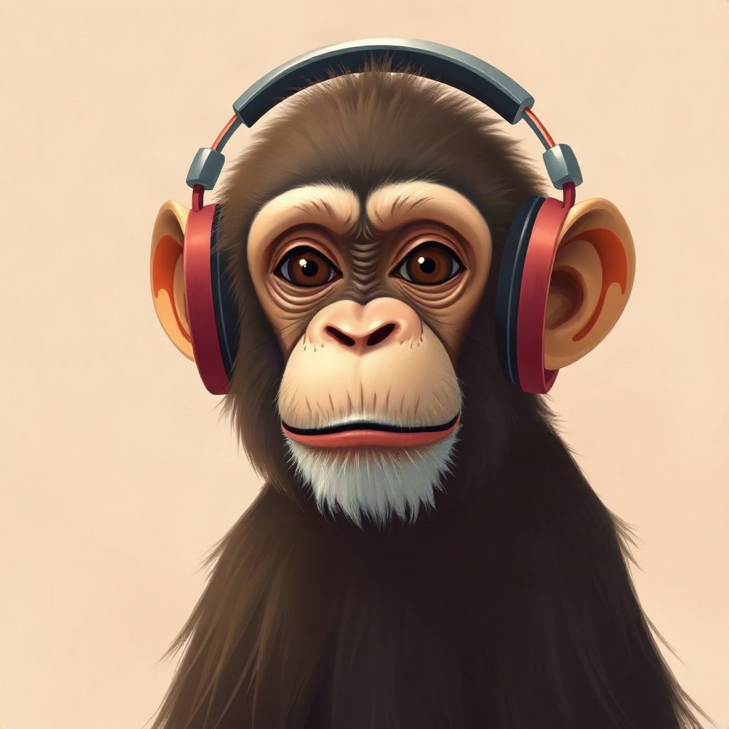 Monkey PFPs — chill monkey with headphones, digital painting