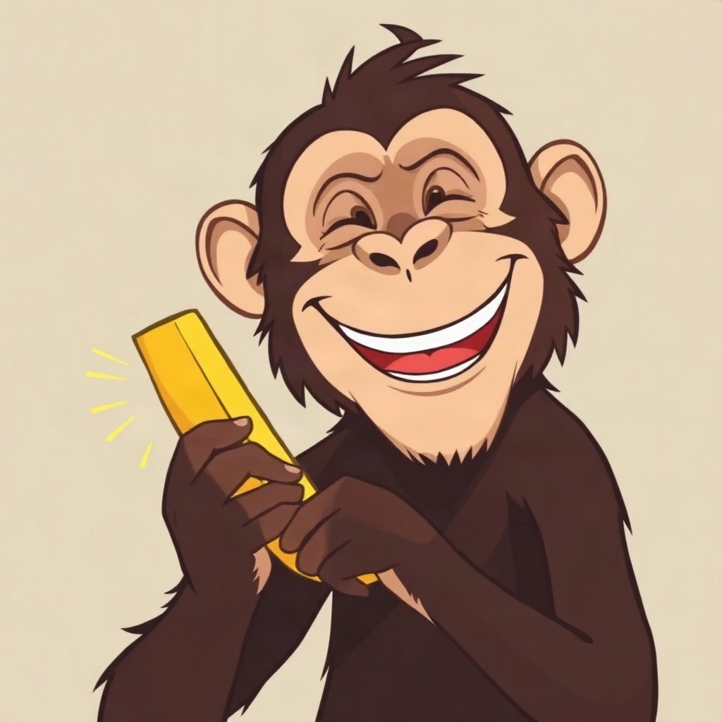 Monkey PFPs — laughing monkey, bold cartoon style, holding a banana like a phone
