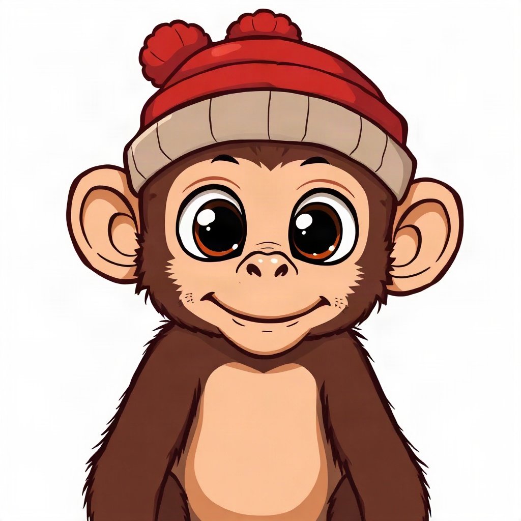 Monkey PFPs — baby monkey with huge eyes, bold cartoon style, wearing a beanie