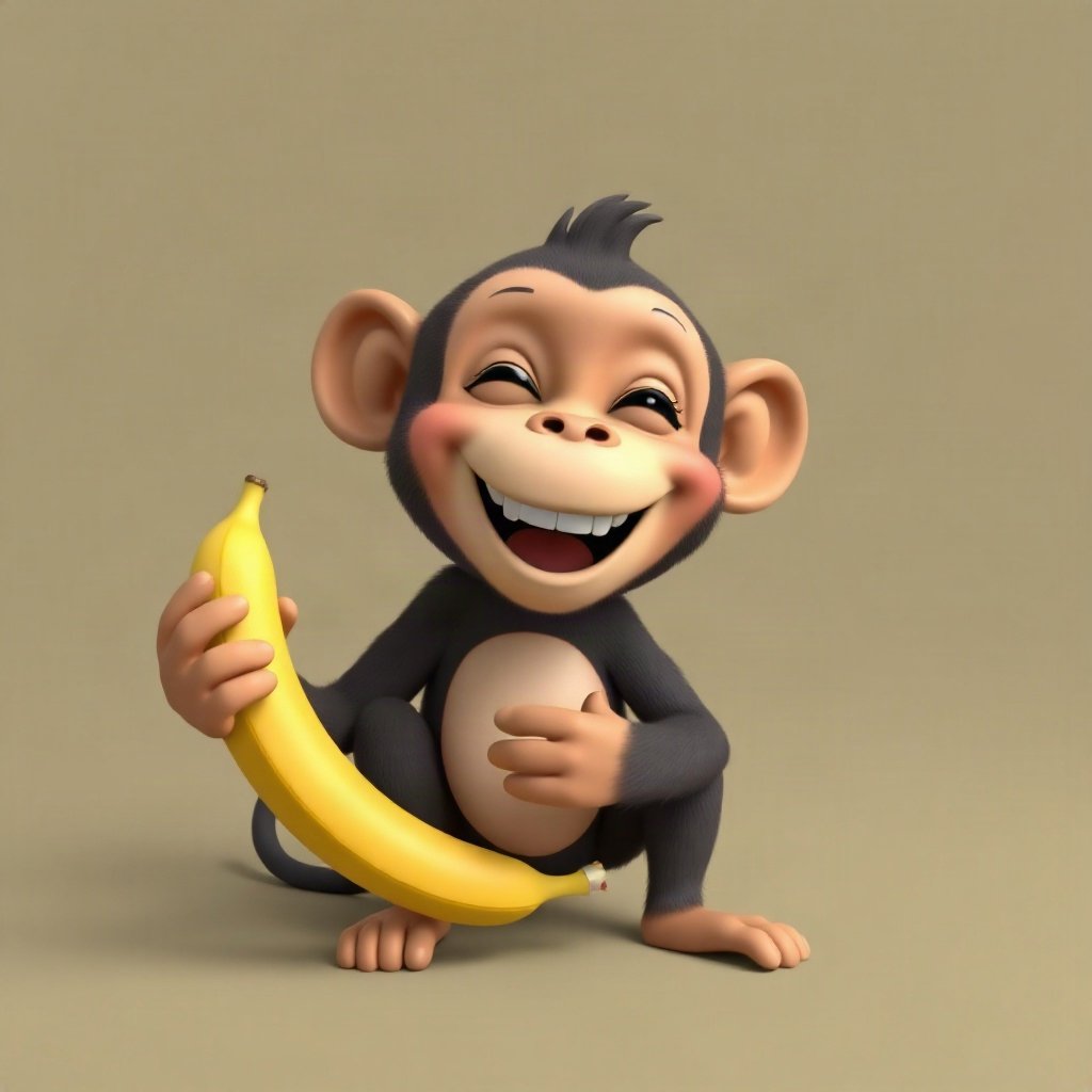 Monkey PFPs — laughing monkey, soft 3d render, holding a banana like a phone