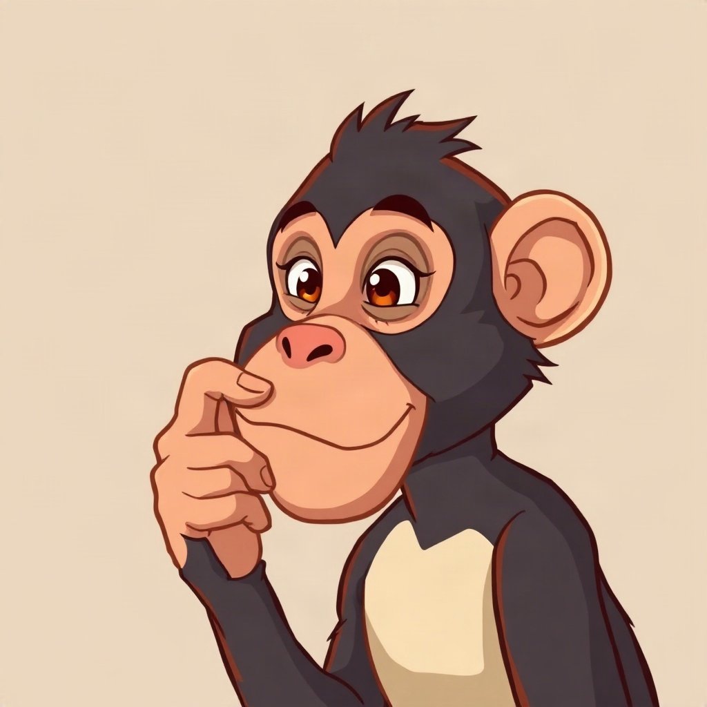 Monkey PFPs — thoughtful monkey chin on hand, bold cartoon style