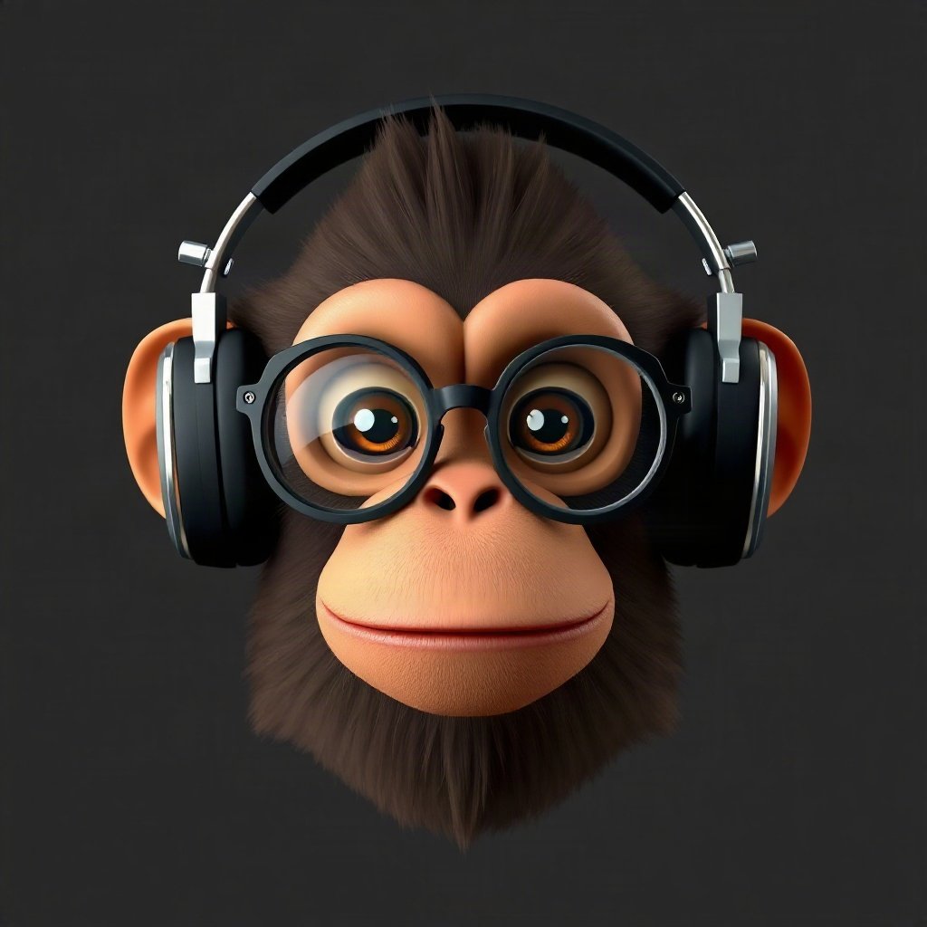 Monkey PFPs — chill monkey with headphones, soft 3d render, with round glasses