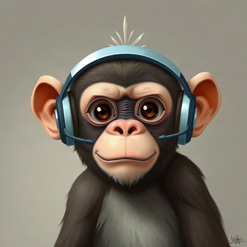 Monkey PFPs — chill monkey with headphones, digital painting